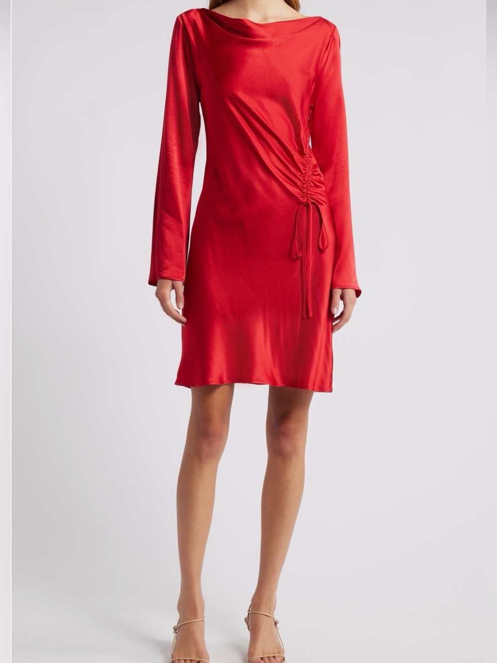 Rails Red Long-Sleeve Ruched Tie Dress